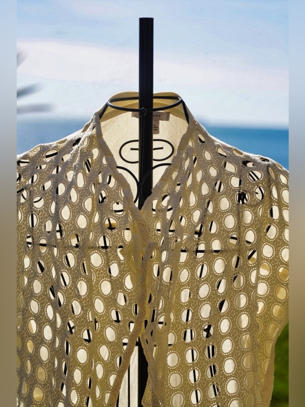 Joan Vass Luxury Cotton Eyelet Sleeveless Cardigan - White - Size 1 - Picture 2 of 4